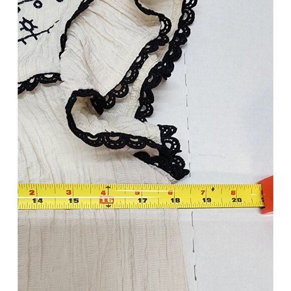 Vintage-Inspired Cream & Black Embroidered Ruffle Sleeve Blouse By Mine - Picture 15 of 16